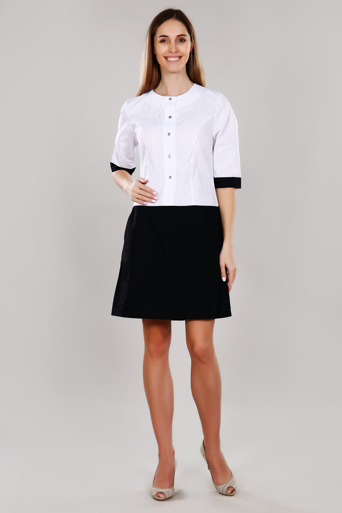 Платье медицинское жен. М-500 ткань Тиси (52, кнопки, бел/черный)