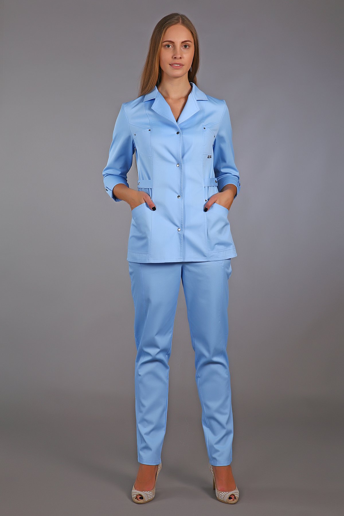 Жакет медицинский жен. М-215А ткань Элит-145 (50, кнопки, неж.голубой(33))