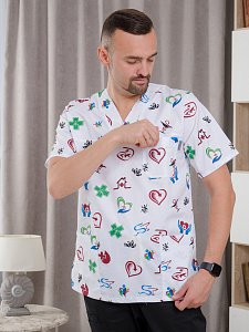 Рубашка мужская М-286(N3-0)ткань Стрейч/Принт